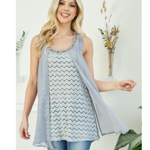 Nwt boho top, tank top, spring summer top, embellished top - Picture 6 of 13